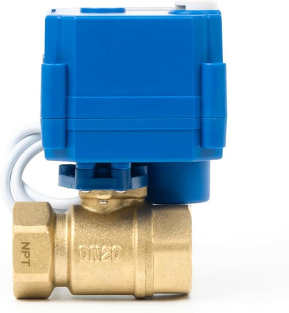 U.S. Solid Motorized Ball Valve with Manual Function - 3/4" Brass, Standard Port, 85-265V AC, 2-wire Automatic Return, Normally Closed