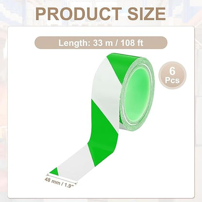PATIKIL Floor Marking Tape 2 Inch x 110 Ft, 6 Pcs Self-Adhesive Warning Safety Tape Caution Stripe for Walls Floors Pipes Equipment Outdoor, Green/White