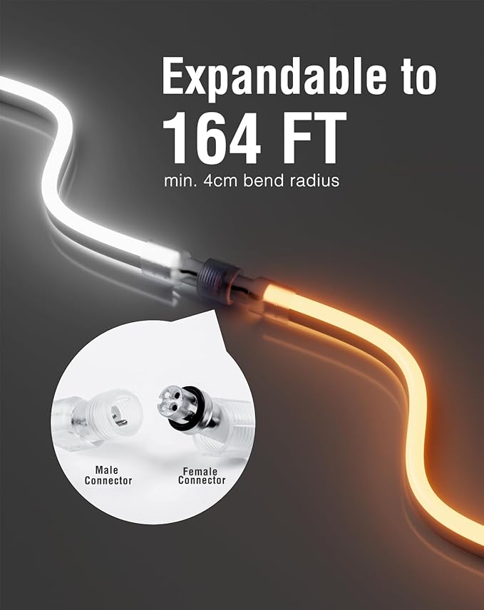 Shine Decor 82FT/25M LED Neon Rope Lights, Cool White AC 110V-120V Neon LED Strip Lights, Flexible Waterproof SMD2835 120LEDs/M Indoor Outdoor Ropes Lights, Bright Ambient Lighting Decoration