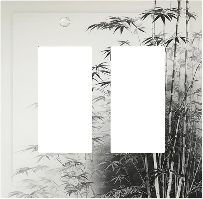 Watercolor Vintage Ink Bamboo Forest Outlet Covers Light Switch Cover Plate 2 Gang Double Rocker Wall Plates Decorative Switch Plates Plug Cover Electrical GFCI Receptacle Cover for Home 4.9 X 5 IN