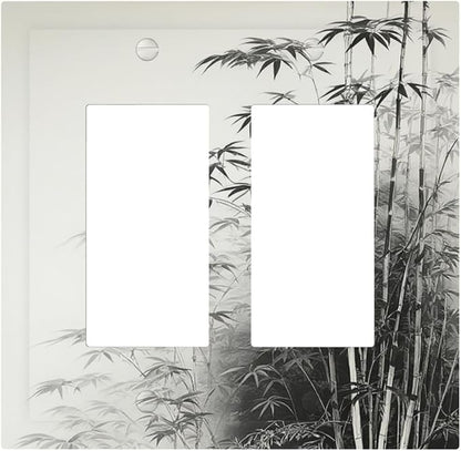 Watercolor Vintage Ink Bamboo Forest Outlet Covers Light Switch Cover Plate 2 Gang Double Rocker Wall Plates Decorative Switch Plates Plug Cover Electrical GFCI Receptacle Cover for Home 4.9 X 5 IN