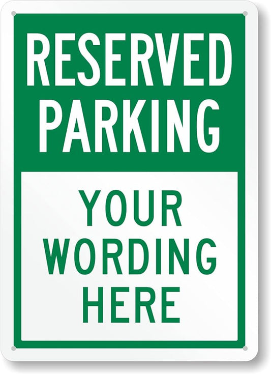 SmartSign 14 x 10 inch Custom “Reserved Parking” Metal Sign - Add Text, 40 mil Laminated Rustproof Aluminum, Green and White, Made in USA