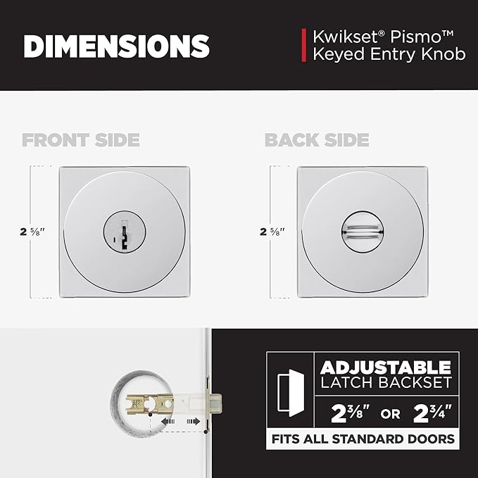 Kwikset Pismo Entry Door Knob with Lock and Key, Secure Keyed Handle Exterior, Front Entrance and Bedroom, Polished Chrome, 10 Pack, Pick Resistant SmartKey Rekey Security