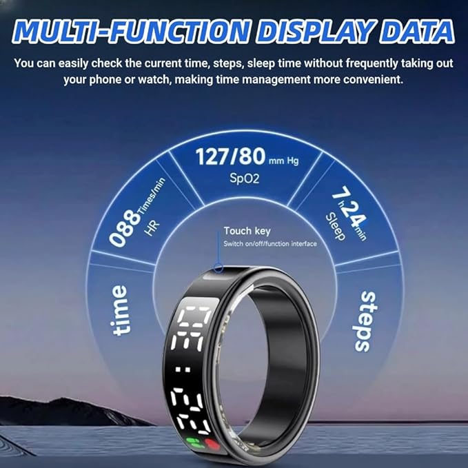 Smart Ring Health with LED Display Screen, Activity Tracker/Heart Rate/SpO2/Sleep/Step, Bluetooth Connection Smart Rings for Women Men, IP68 Waterproof Smart Ring for iPhone & Android (Black, 10)
