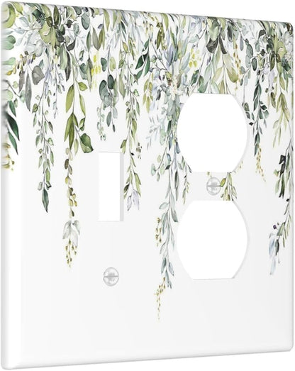 Wallplates Boho Farmhouse Flower Leaf Sage Green 1 Toggle 1 Duplex Switch Plate Electrical GFCI Faceplate Decorative Light Switch Covers for Bedroom Cabin Decor