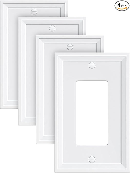 4-Pack Decorator Outlet Cover Plate, White Decorative Switch Plates and Outlet Covers, Natural Bamboo Fiber Wall Plates for Electrical Outlets, Receptacle, GFCI Outlet, Dimmer Switch