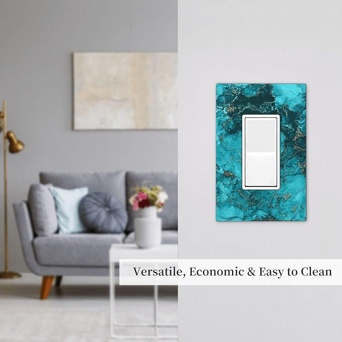 Decorative Outlet Covers Modern Abstract Turquoise Blue Marble Texture 1 Gang Rocker Light Switch Covers Single Decora GFCI Device Wall Plate for Bathroom Home Decor （2 Pack）
