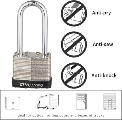40mm Keyed Alike Nickel Plated Laminated Steel Padlock, 1-9/16" Wide Body 2-inch Long Shackle Padlocks with Keys Pack of 12