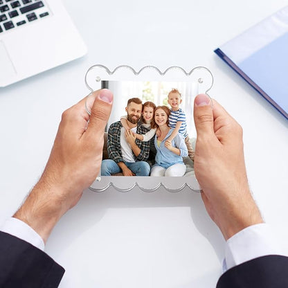 Clear Picture Frames 3Pack - Acrylic Magnetic Photo Frame 4×4 Inch, Double Sided Magnet Frames with Scalloped Edges, 10+10mm Thick Freestanding Gift for Office/Home(Clear, 4x4)