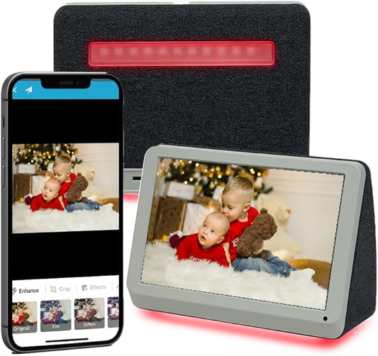 PhotoShare MyLuma LED 7” WiFi Digital Photo Frame with LEDs and Soft Touch Back Panel | Send Photo or Video from Phone to Digital Picture Frame | Stardust Grey Finish
