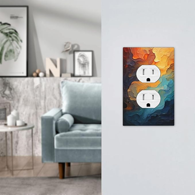 Abstract Colorful Modern Luxury Rainbow 1 Gang Duplex Receptacle Switch Wall Plate Decorative Switchplate Outlet Covers Electrical Plug Cover Faceplate for Bathroom Home Decor 5 X 3 IN