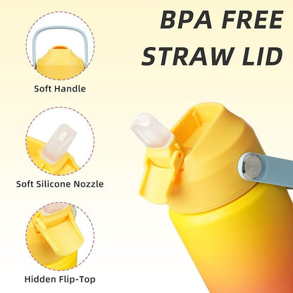 BJPKPK Insulated Water Bottle with Straw Lid, 12oz Thermo Water Bottles with Soft Nozzle, Flex Handle & Non-slip Boot, BPA Free Leak Proof Stainless Steel Metal Thermo, Tumblers, Cups,Rainbow