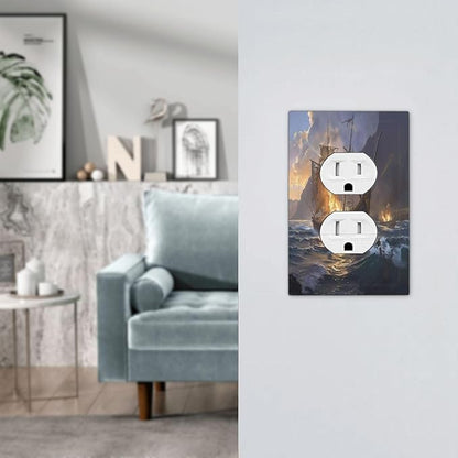 Outlet Covers Medieval Vintage Sailing Adventure Sailings Ocean Waves 1 Gang Duplex Light Switch Cover Plate Decorative Switch Plate Covers Electrical Socket Cover for Bedroom Cabin Decor