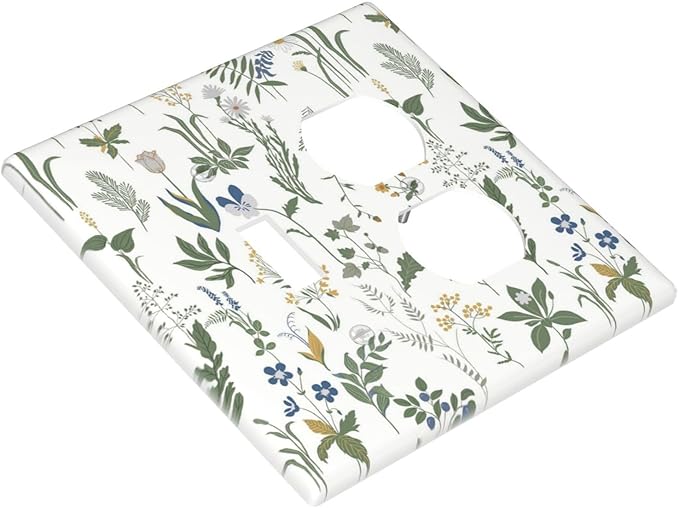 Wallplates Floral Green Leaf Plant Flowes 1 Toggle 1 Duplex Switch Plate Electrical Gfci Faceplate Decorative Light Switch Covers For Bed Room Farmhouse Decor
