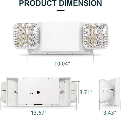 1PK LED Emergency Lights, Commercial Emergency Lights for Business, Power Outages, Offices, with Backup Battery (90 Minutes), Wall Mount, Hard Wired, 120-277V, Fire Resistant (94V-0) UL