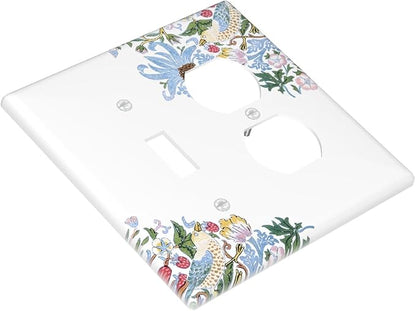 Decorative Outlet Covers Retro Morris Strawberry Rustic Plant Bird 2 Gang Wall Plate Cover Single Toggle Duplex Combo Two Switch Light Switch Cover Plate Jumbo Faceplate
