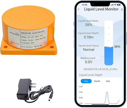 Moray Smart WiFi Water Level Sensor Water Tank Level Monitor Oil Tank Gauge Sensor , Automatic Alarm Indicator for Tuya Smart Life Mobile APP Smart Home Remote IP65 Waterproof (ME201W)