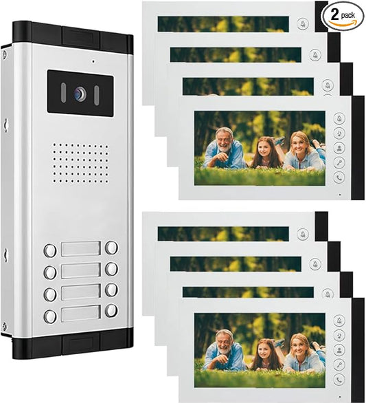 Wired Video Intercom System,7 Inch Ring Video Doorbell with IR Night Vision,HD Camera Kits,IR Outdoor Camera,Dual-Way Intercom for Villa Home Office Apartment (1 Bell +8 Monitor)