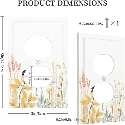 Outlet Covers Colorful Floral Watercolour Cuddly Bird 1 Gang Duplex Light Switch Cover Decorative Switch Plates Electrical Receptacle Faceplate Wall Plate For Bed Room Living Room Decor