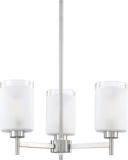 Doraimi Lighting 3 Light Chandelier Clear Frosted Glass Shade Classic Style Ceiling Pendant Light Fixture Brushed Nickel Finish for Meeting Room Dining Room Over Table Living Room