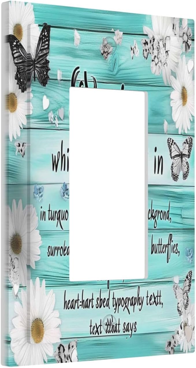 Teal Butterfly Daisy Rustic Wooden Signs Decorative Outlet Covers 1 Gang Single Rocker Light Switch Cover Plate Wall Plates Gfci Faceplate For Farmhouse Cabin Decor