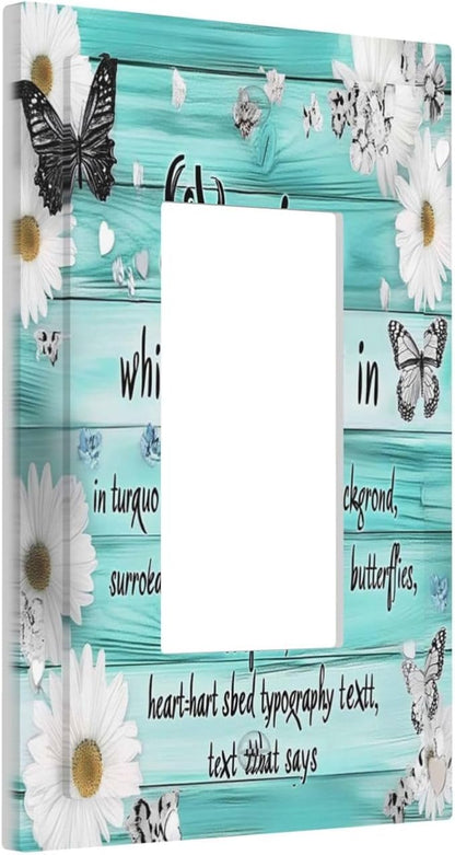 Teal Butterfly Daisy Rustic Wooden Signs Decorative Outlet Covers 1 Gang Single Rocker Light Switch Cover Plate Wall Plates Gfci Faceplate For Farmhouse Cabin Decor