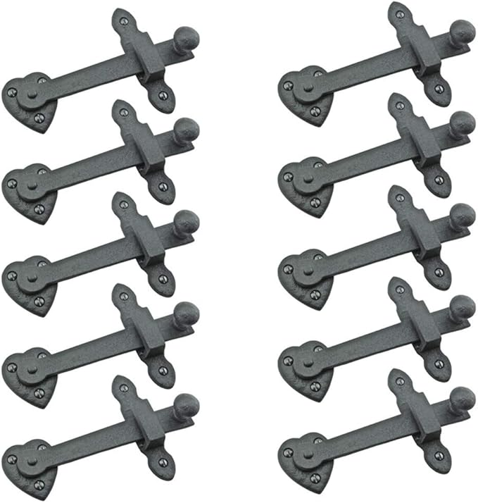 Renovators Supply Black Wrought Iron Gate Flip Latch Decorative Heart Style Medium to Light Duty 4" Tall Flip Door Locks Rust Resistant Powder Coated Latches with Mounting Hardware Pack of 10