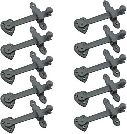Renovators Supply Black Wrought Iron Gate Flip Latch Decorative Heart Style Medium to Light Duty 4" Tall Flip Door Locks Rust Resistant Powder Coated Latches with Mounting Hardware Pack of 10