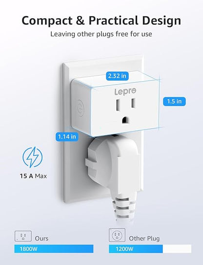 Lepro P1 Smart Plug Mini 15A, WiFi Outlet Plugs Compatible with Alexa & Google Assistant, Voice/APP Control, Timer & Group Controller, 2.4Ghz Only, ETL & FCC Certified, 2-Pack
