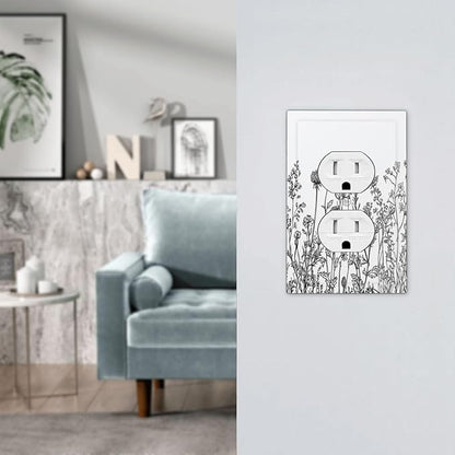 Outlet Covers Floral Wildflower Rustic Plant Leaves 1 Gang Duplex Light Switch Cover Decorative Switch Plates Electrical Receptacle Faceplate Wall Plate For Farmhouse Cabin Decor