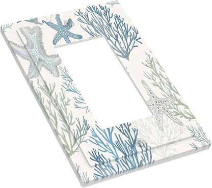Decorative Outlet Covers Ocean Beach Theme Starfish Seashell Coral 1 Gang Single Rocker Light Switch Cover Plate Wall Plates Gfci Faceplate For Bathroom Kids Room Decor