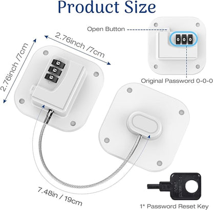 Fridge Refrigerator Lock with Combination, Heavy Duty Lock for Cabinet, Drawers, Closet, Safety Easy Install No Keys Needed (White-2Pack)