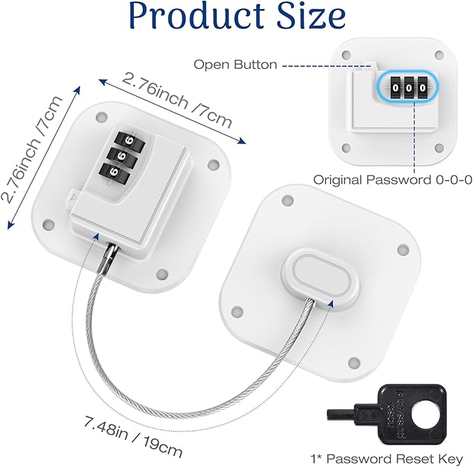 Fridge Refrigerator Lock with Combination, Heavy Duty Lock for Cabinet, Drawers, Closet, Safety Easy Install No Keys Needed (White-4Pack)