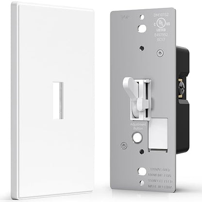 AIDA Digital Toggle Dimmer Switch for Dimmable LED, CFL & Incandescent Bulbs, Single Pole/3-Way, Screwless Wall Plate Included, UL Listed, No Neutral Wire Needed, Matte White (1 Pack)