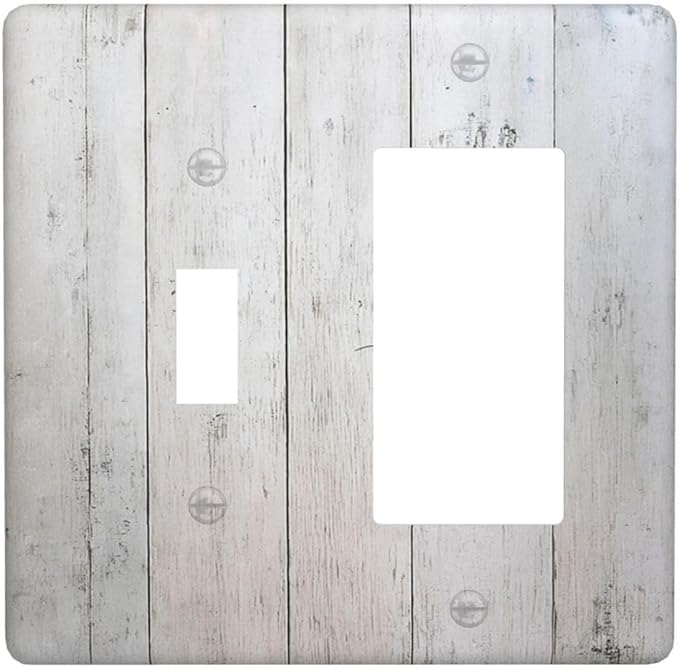 Rustic White Grey Wood Grain Outlet Covers 1 Toggle 1 Rocker Combination Light Switch Cover Plate Decorative Wall Plate Electrical Switch Plates for Bedroom Bathroom Decor