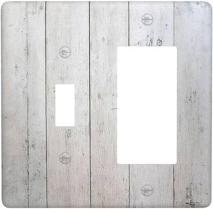 Rustic White Grey Wood Grain Outlet Covers 1 Toggle 1 Rocker Combination Light Switch Cover Plate Decorative Wall Plate Electrical Switch Plates for Bedroom Bathroom Decor