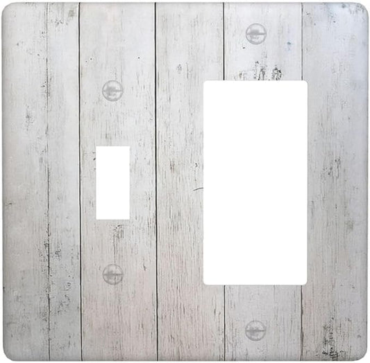 Rustic White Grey Wood Grain Outlet Covers 1 Toggle 1 Rocker Combination Light Switch Cover Plate Decorative Wall Plate Electrical Switch Plates for Bedroom Bathroom Decor