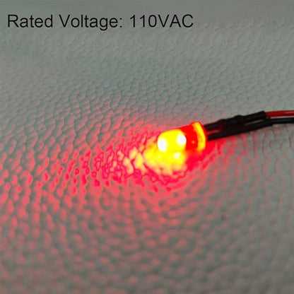 50pcs 110VAC 5mm Red LED Lights Emitting Diodes, Prewired 7.9 Inch V LED Light Diffused Colored Lens Small LED