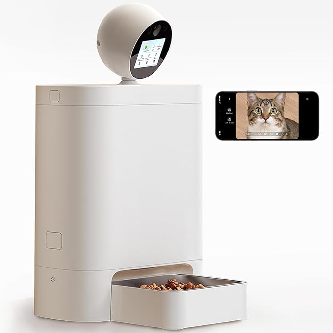 Automatic Cat Feeder with Camera 360°, 2K HD Pet Feeder with Night Vision & 2-Way Audio, Smart APP Control, AI Smart Cat Feeder, Up to 16 Meals/Day, 5.5L Timed Food Dispenser for Cats & Dogs