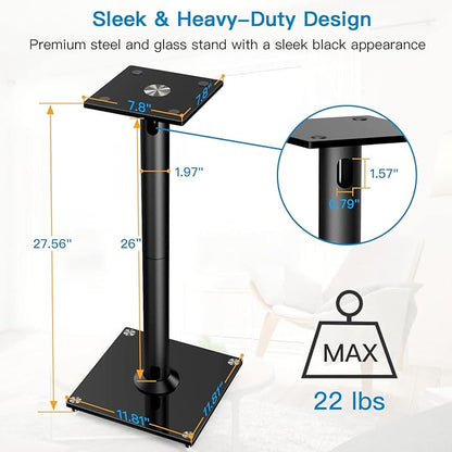 PERLESMITH Universal Floor Speaker Stands for Surround Sound up to 22LB, 27.56 Inch Bookshelf Speaker Stand for Klipsch, Polk, Yamaha & Other Large Satellite, Bookshelf Speakers, Studio Monitors,1 P