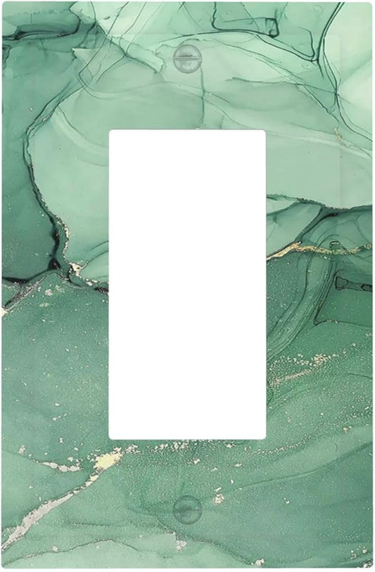 Decorative Outlet Covers Simple Green Marble 1 Gang Single Rocker Light Switch Cover Plate Wall Plates GFCI Faceplate for living Room Office Decor