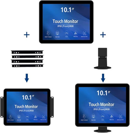 GreenTouch 10.1 inch 10 Points Front Waterproof Industrial Open Frame PCAP Touch Screen LCD Display Monitor 1280x800 Black