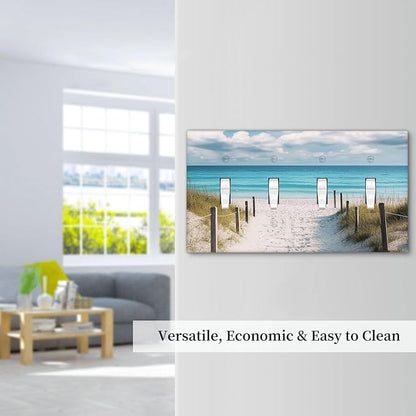 Decorative Light Switch Cover Plate Coastal Beach Ocean Seaside View 4 Gang Wall Plates for Electrical Outlets Quad Toggle Switch Plate Covers Outlet Covers Faceplate for Bedroom Home Decor