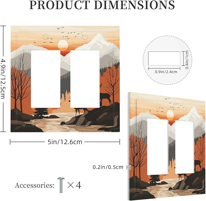 Sun Forest Deer Snow Mountain River Decorative Outlet Covers 2 Gang Double Gfci Rocker Electrical Wall Panels Light Switch Cover Plate For Bed Room Living Room Decor