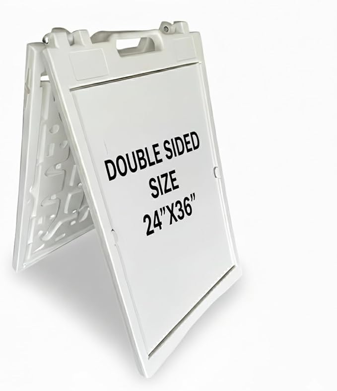 Deluxe A-Frame Sidewalk Sign, White, Double-Sided Display Board with Water-Fillable Base, 24x36 Inch Poster Size, Weather-Resistant PE Plastic (White)