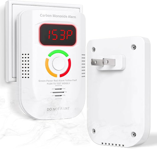 Carbon Monoxide Detectors Plug in, Carbon Monoxide Alarm with Digital Display LED, Portable CO Detector with Audible and Visual Alarm Test Mute Button, CO Alarm Monitor for Home/Kitchen/Hotel