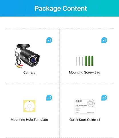 ZOSI 2MP HD 1080p 1920TVL Security Camera Outdoor Indoor (Hybrid 4-in-1 HD-CVI/TVI/AHD/960H Analog CVBS), 36PCS LEDs,120ft IR Night Vision,105° View Angle Surveillance CCTV Bullet Camera（Black Color)
