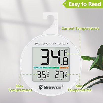 Geevon Small Digital Refrigerator Thermometer 8 Pack, IP65 Waterproof Commercial and Home Use, Max/Min Record Function with LCD Screen, Stand and Magnetic Back, for Fridge, Freezer Scenarios