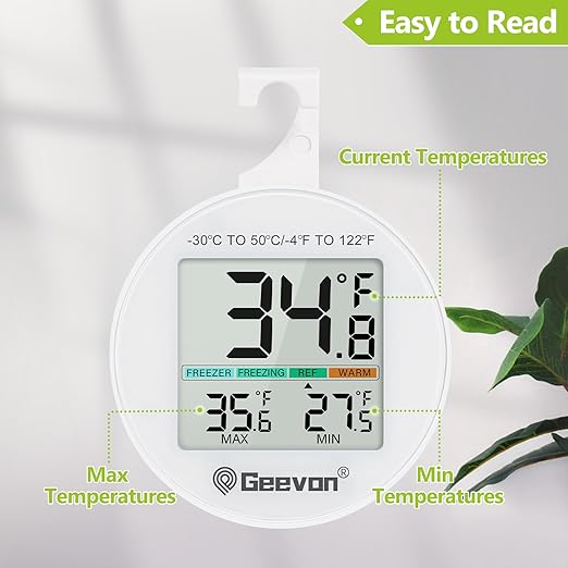 Geevon Small Digital Refrigerator Thermometer 5 Pack, IP65 Waterproof Commercial and Home Use, Max/Min Record Function with LCD Screen, Stand and Magnetic Back, for Fridge, Freezer Scenarios