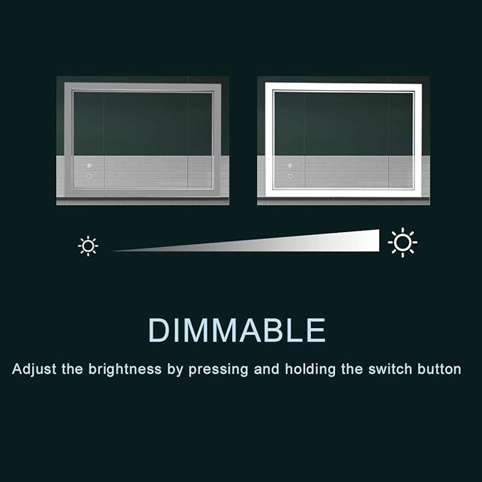 48" x 24" LED Bathroom Mirror Wall-Mounted Anti-Fog Vanity Mirror With Lights Dimmable